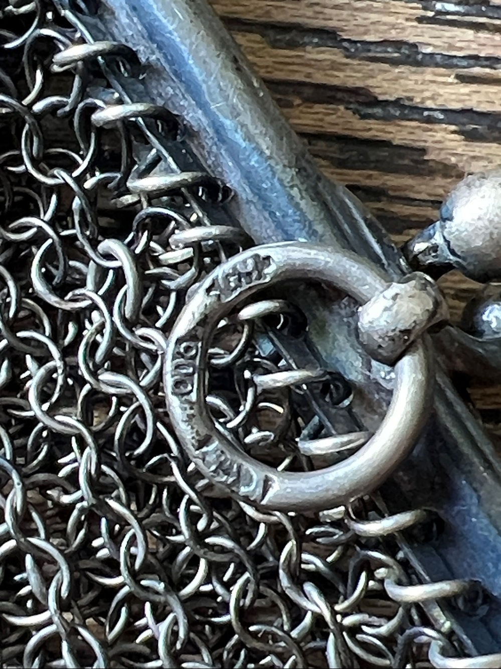 Vintage 900 chain mail silver coin purse stamped